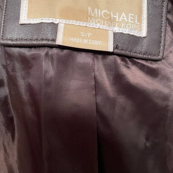 Michael Kors Brown Leather Aviator Jacket Shearling Lined Women’s Size Small P - Picture 8 of 16